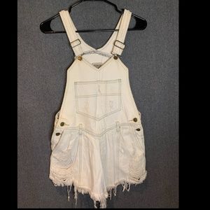 Furst of a Kind White Destroyed Denim Overalls